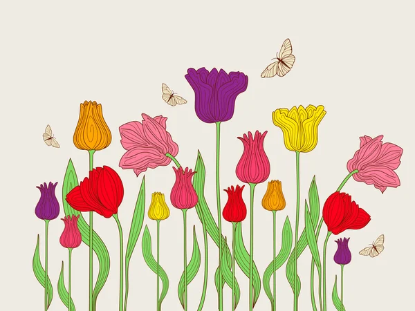 Květinové pozadí s tulipány — Stockový vektor