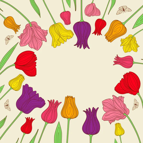 Kwiatowy transparent z kolorowe tulipany — Wektor stockowy