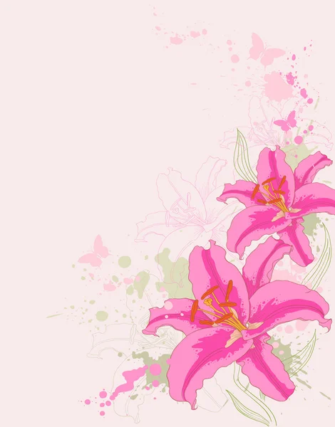 Floral background with pink lily — Stock Vector