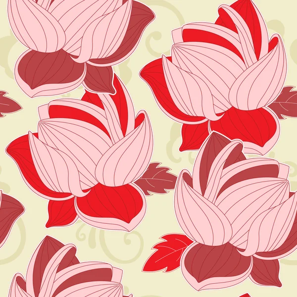 Seamless pattern with red lotus — Stock Vector