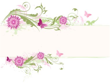 Green floral background with pink flowers clipart