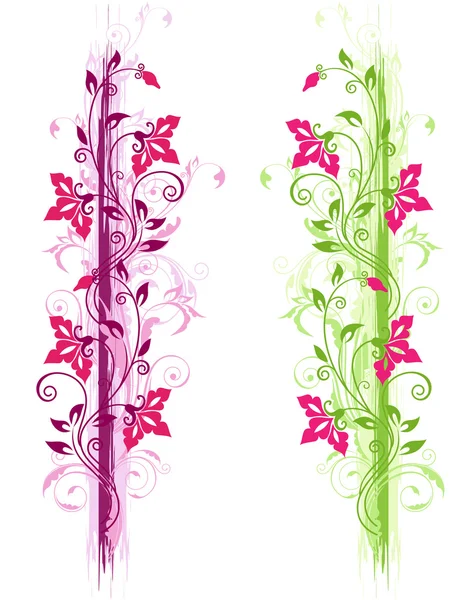 Adorno floral verde y violeta — Vector de stock