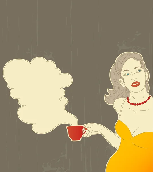 女孩与红色杯咖啡 — 图库矢量图片