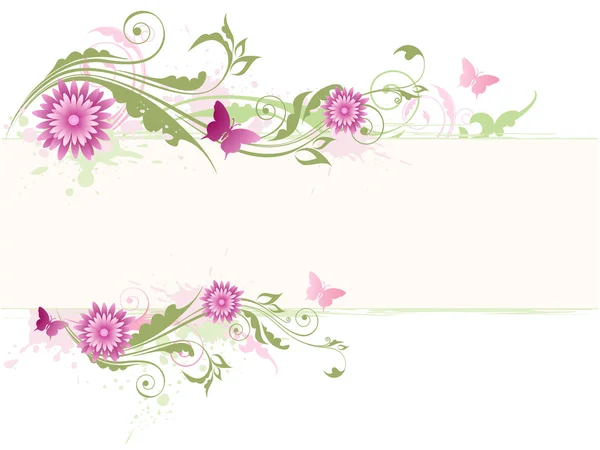 Fundo floral verde com flores rosa —  Vetores de Stock