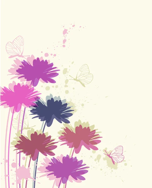 Floral bakgrund med kamomill och fjärilar — Stock vektor