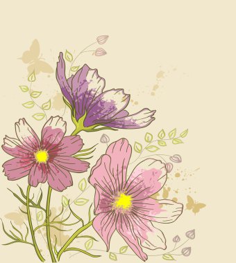 Floral background with cosmos flowers clipart