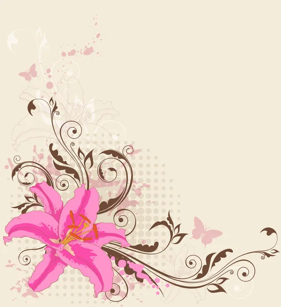 Floral bakgrund med rosa lily — Stock vektor