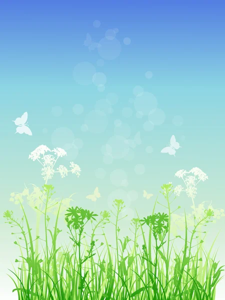 푸른 잔디와 꽃 배경 — 스톡 벡터