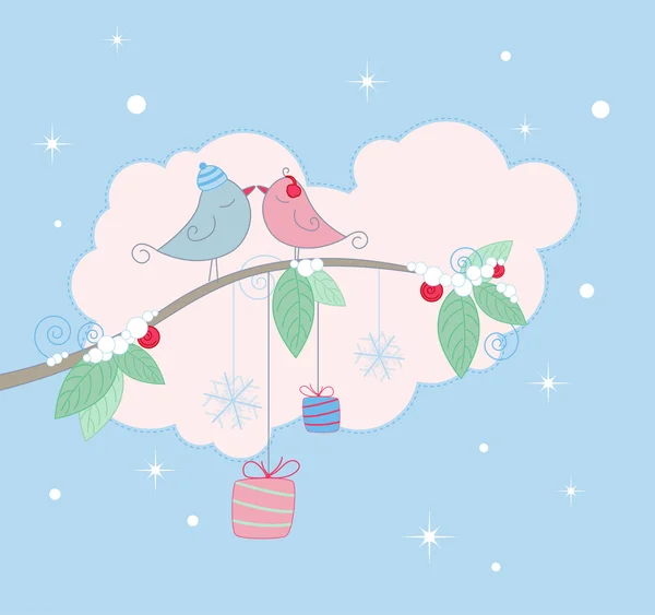 Christmas background with birds — Stock Vector
