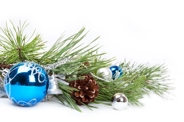 Blue ball and pine branch — Stok fotoğraf
