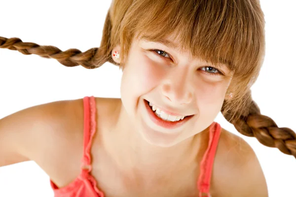 Redhead girl smiling braids — Stock Photo, Image