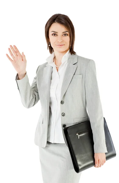 Mulher de negócios acenando mão — Fotografia de Stock