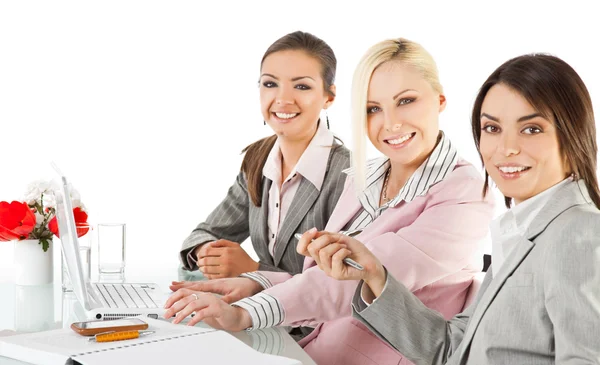 Businesswomen working desk laptop — Stock Photo, Image