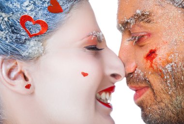 Couple frost rubbing noses clipart