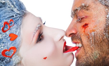 Man biting woman's lip make-up clipart