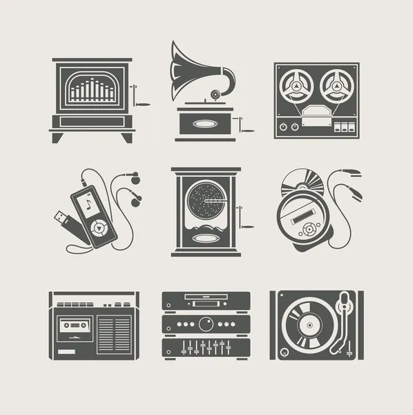 Conjunto de dispositivos musicales de icono — Vector de stock