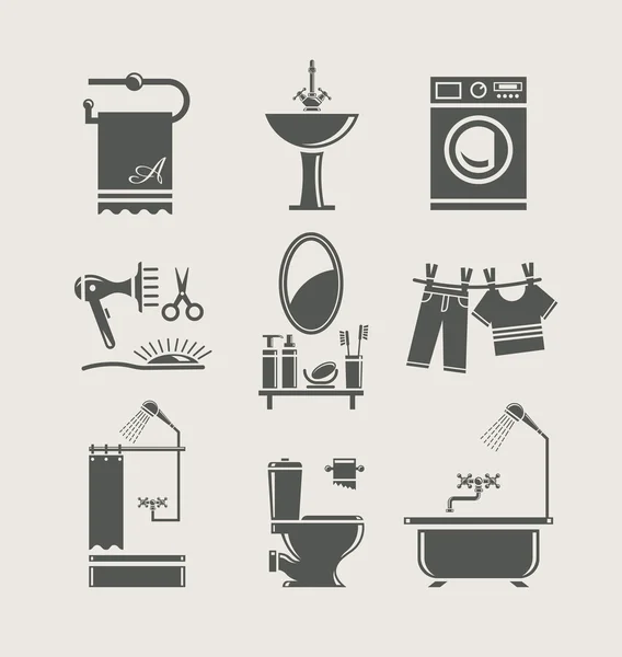Ensemble d'équipement salle de bains icône — Image vectorielle