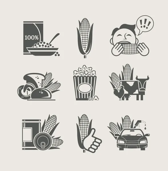 玉米产品和产品设置的图标 — 图库矢量图片