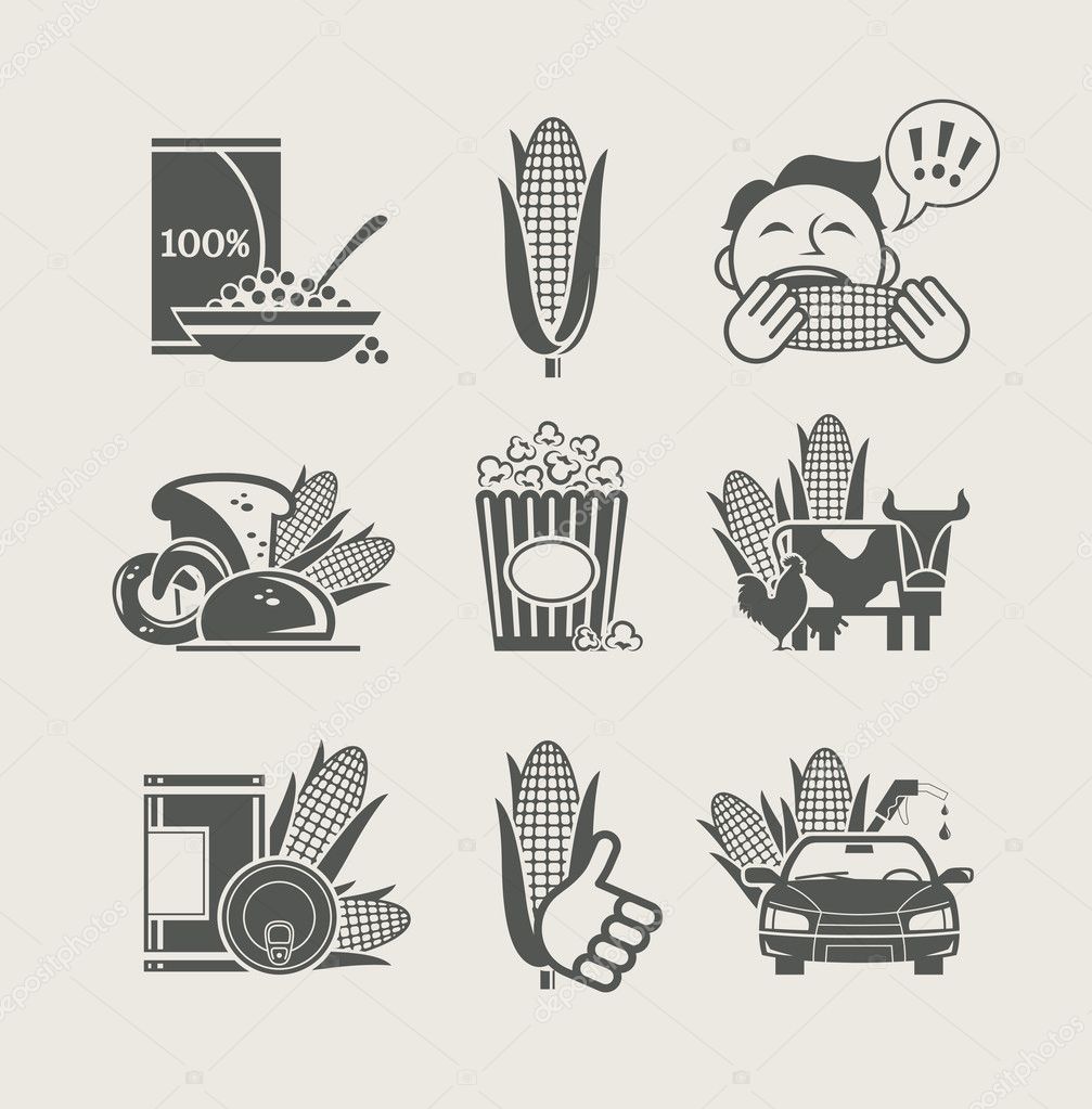 Corn and products set icon