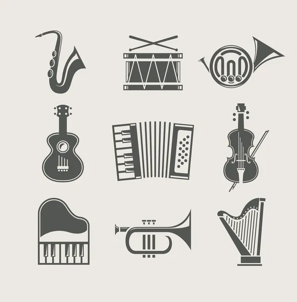 Instrumentos musicales conjunto de iconos — Vector de stock