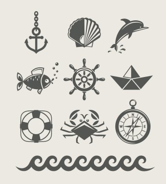 Sea and marine symbol set of icon clipart