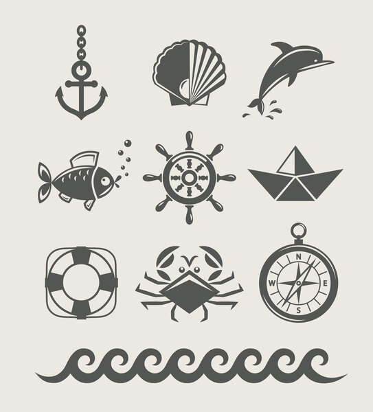 Sea and marine symbol set of icon