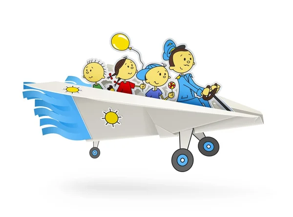 Паперовий літак з дітьми орігамі — стоковий вектор