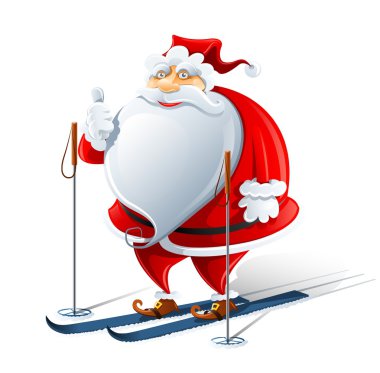 Happy Santa Claus on ski clipart