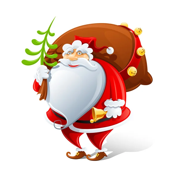 Kerstman met zak en personeel — Stockvector