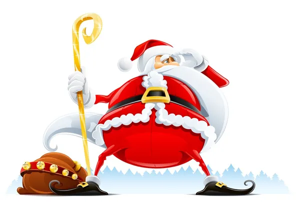 Santa Claus con saco y personal — Archivo Imágenes Vectoriales