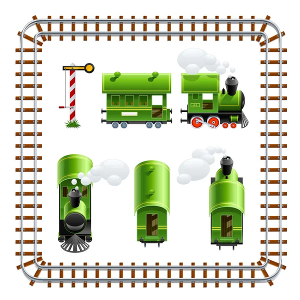 Зелений старовинний локомотив з тренувальним набором — стоковий вектор