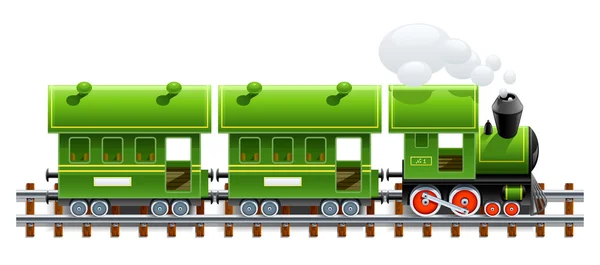 Locomotiva retrò verde con carrozza — Vettoriale Stock