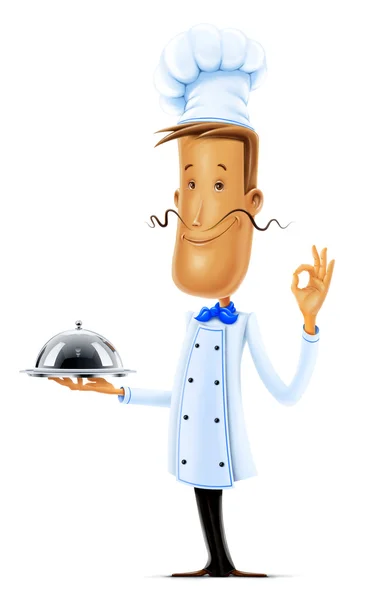 Cook with tray show ok — Stock Photo, Image
