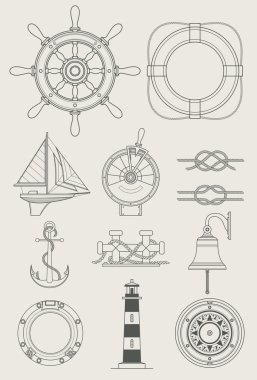 Sea ship set icon clipart