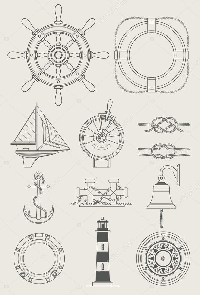 Sea ship set icon
