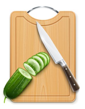 Ripe cucumber cut segment on board clipart