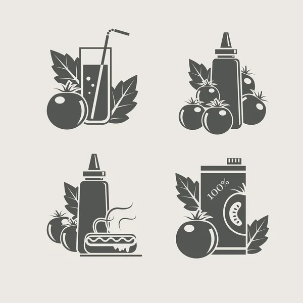 Tomato products set icons — Stock Vector
