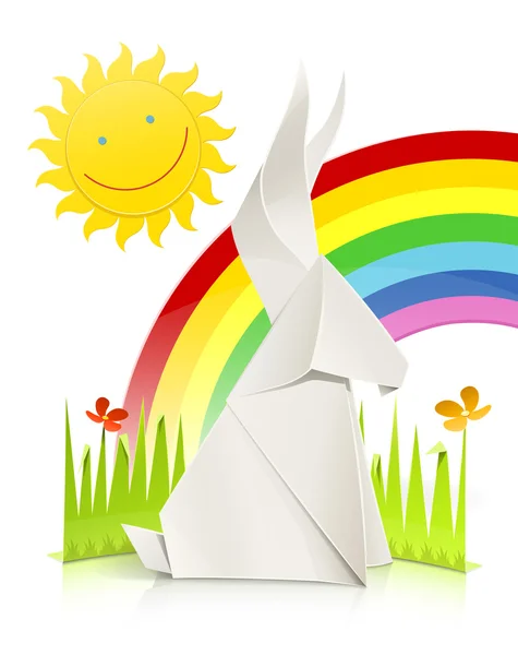 紙製のウサギと自然シーン — ストックベクタ