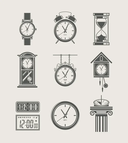 Retro a moderní hodiny nastavit ikonu — Stockový vektor
