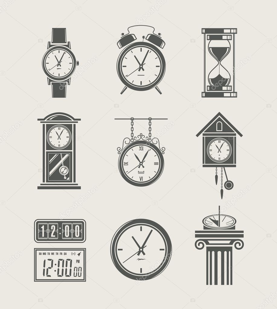 Retro and modern clock set icon