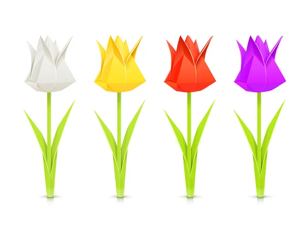 Set de tulipanes papel origami flores — Vector de stock