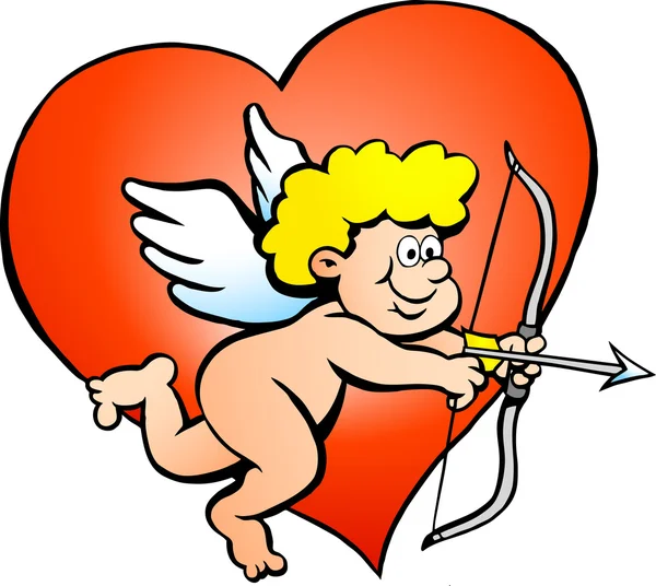 Ilustração vetorial desenhada à mão de um menino anjo do amor —  Vetores de Stock
