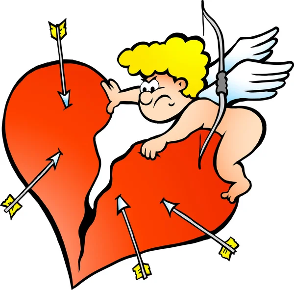 Illustrazione vettoriale disegnata a mano di un angelo ragazzo arrabbiato di Amor — Vettoriale Stock