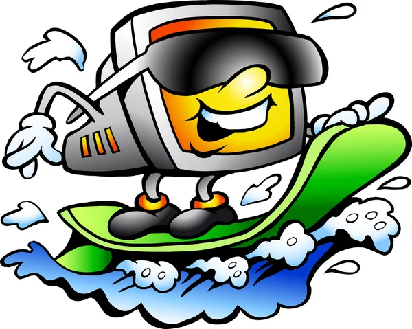 Ilustración vectorial dibujada a mano de una pantalla retro de surf — Vector de stock