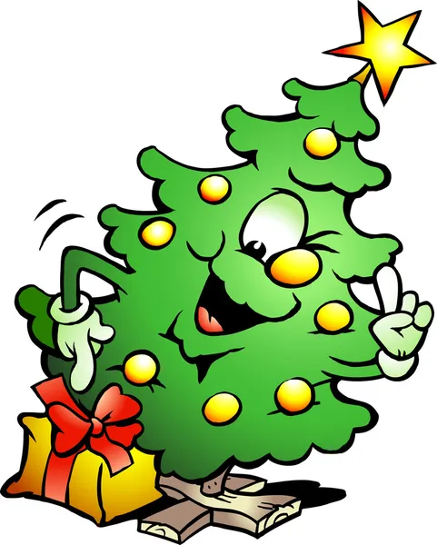 Illustrazione vettoriale disegnata a mano di un albero di Natale indicante — Vettoriale Stock