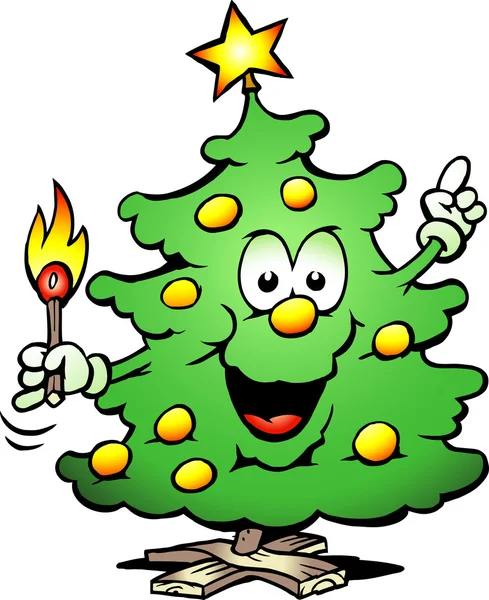 Handgetekende vectorillustratie van een kerstboom met een wedstrijd — Stockvector