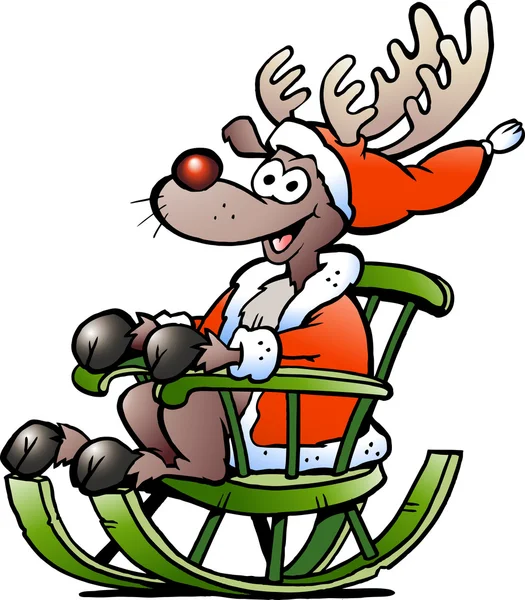 Illustrazione vettoriale disegnata a mano di una renna seduta sulla sedia a dondolo — Vettoriale Stock