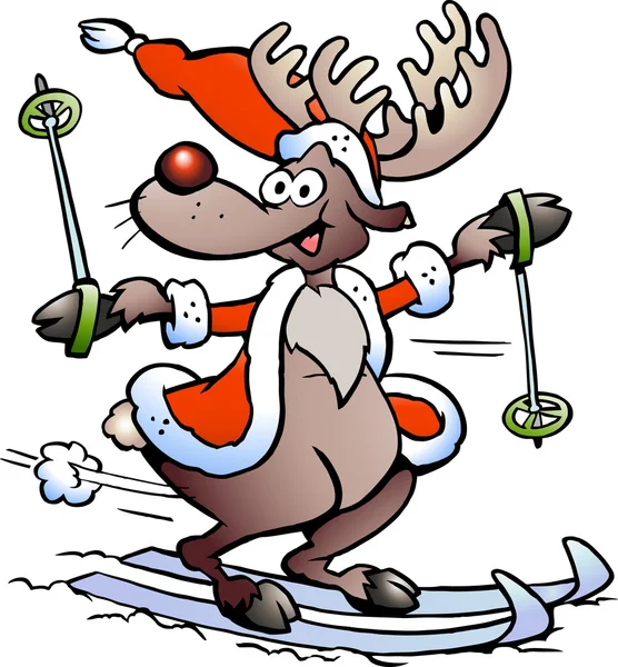 Ilustração vetorial desenhada à mão de uma rena Esqui — Vetor de Stock