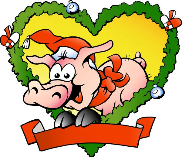 Ilustración vectorial dibujada a mano de un cerdo feliz de Navidad gordo — Vector de stock