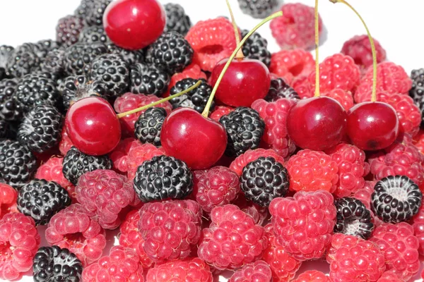 Cherry, Black and red raspberries — Stock Photo, Image